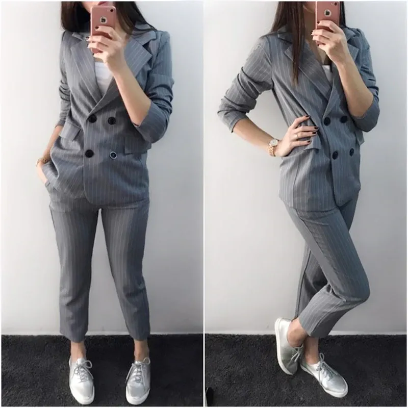 Work Fashion Pant Suits 2 Piece Set for Women Double  2019