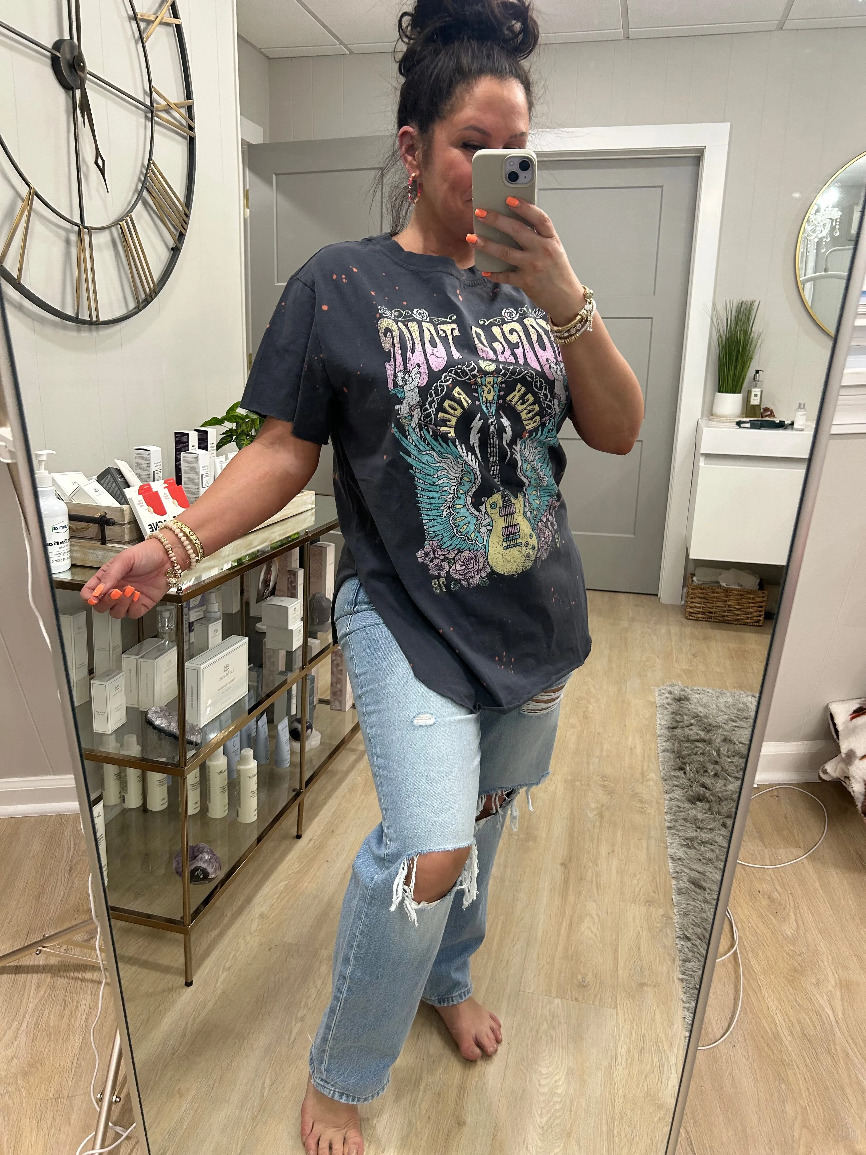World Tour Rock '&' Roll Graphic Bleached Top