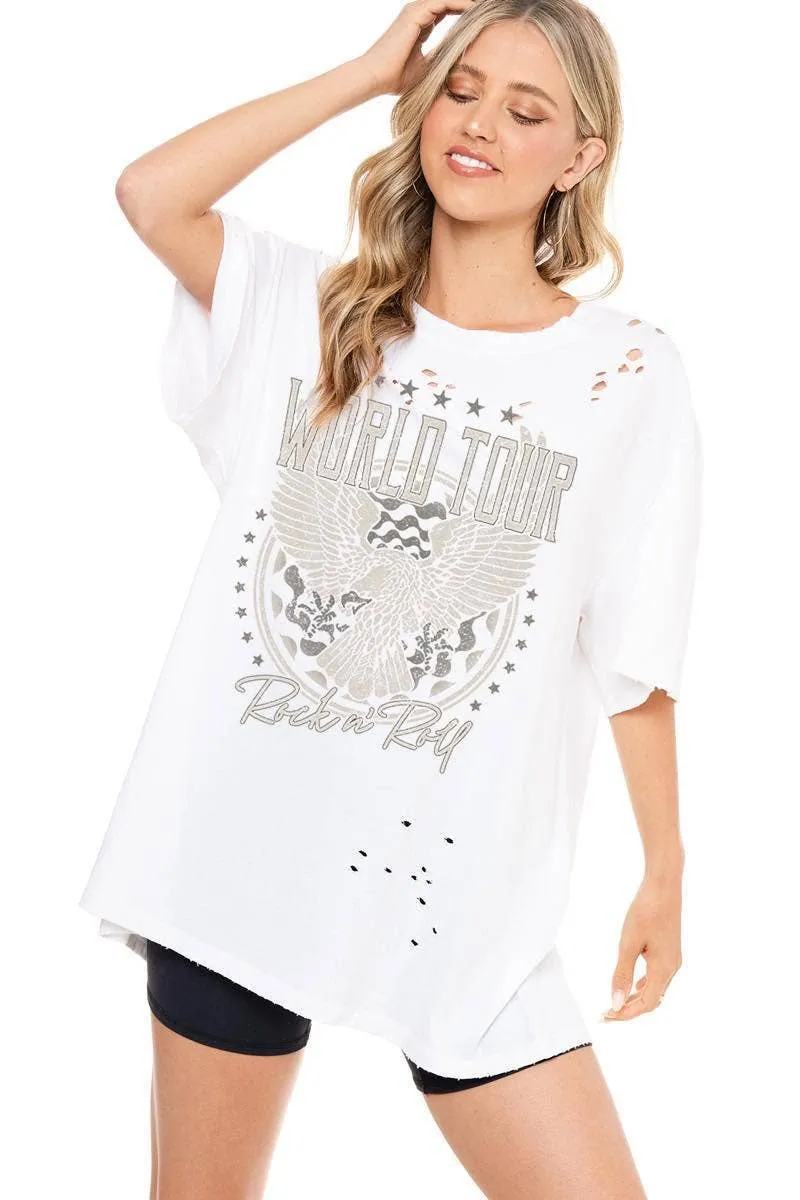 World Tour Rock N Roll Eagle Graphic Distressed Tee