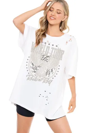 World Tour Rock N Roll Eagle Graphic Distressed Tee