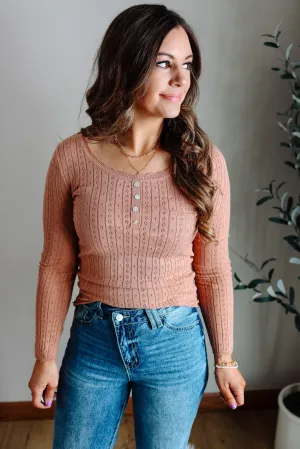 Wren Pointelle Long Sleeve Top - Desert Sand