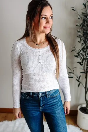 Wren Pointelle Long Sleeve Top - White