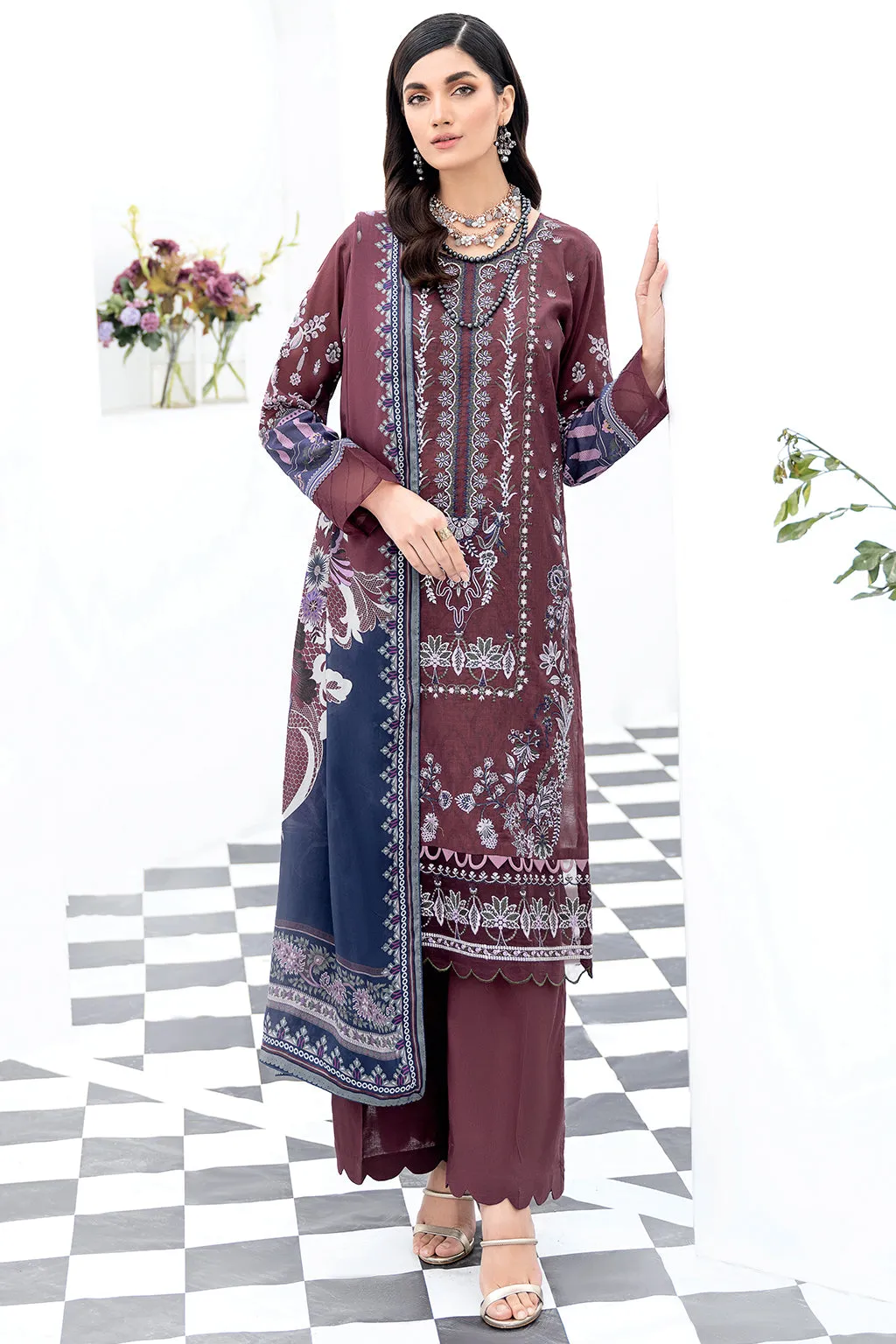 Y-506 |  Ramsha Riwayat Luxury Lawn Vol 7 Collection | Unstitched Lawn Embroidered Suits