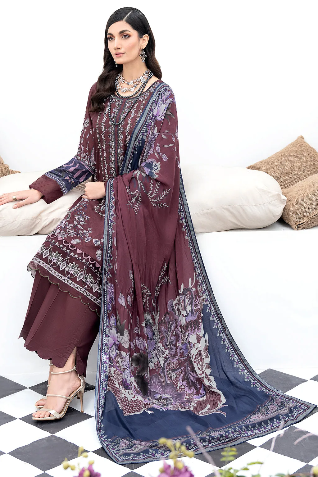 Y-506 |  Ramsha Riwayat Luxury Lawn Vol 7 Collection | Unstitched Lawn Embroidered Suits