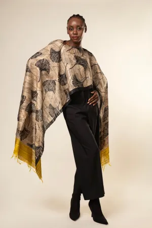 Yellow Ginkgo Tussar Peace Silk 3 in 1 Cape