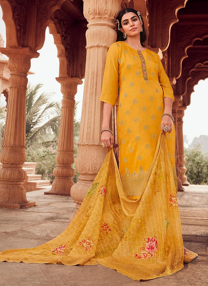 Yellow Handwork Embroidery Traditional Pant Style Suit