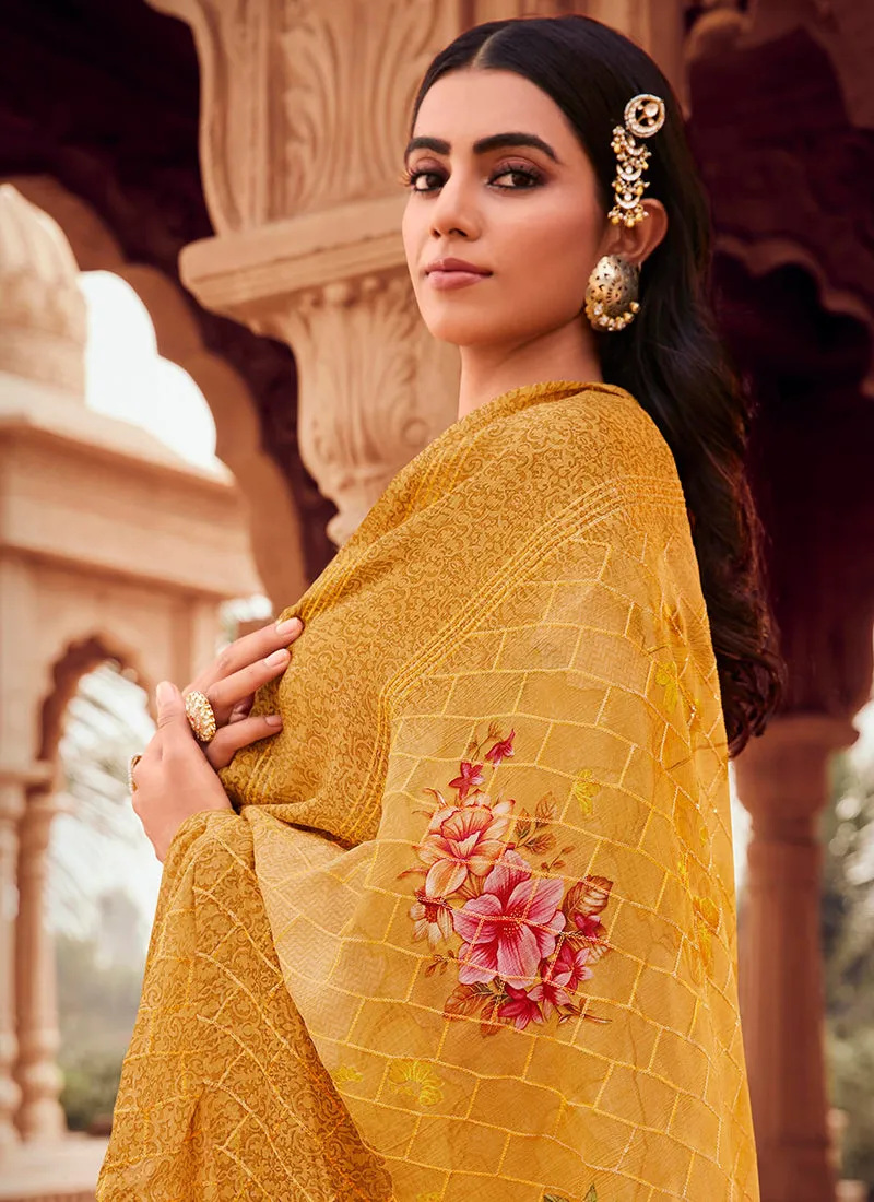 Yellow Handwork Embroidery Traditional Pant Style Suit