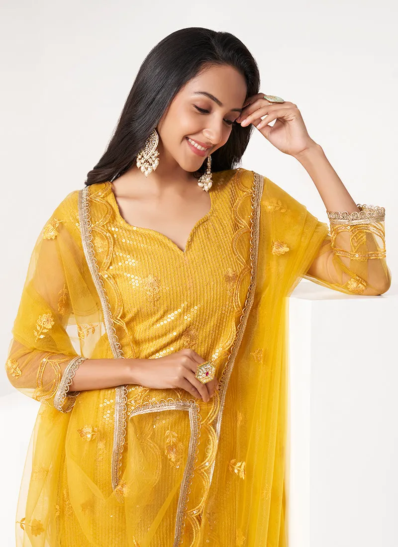 Yellow Sequence Embroidery Festive Salwar Suit