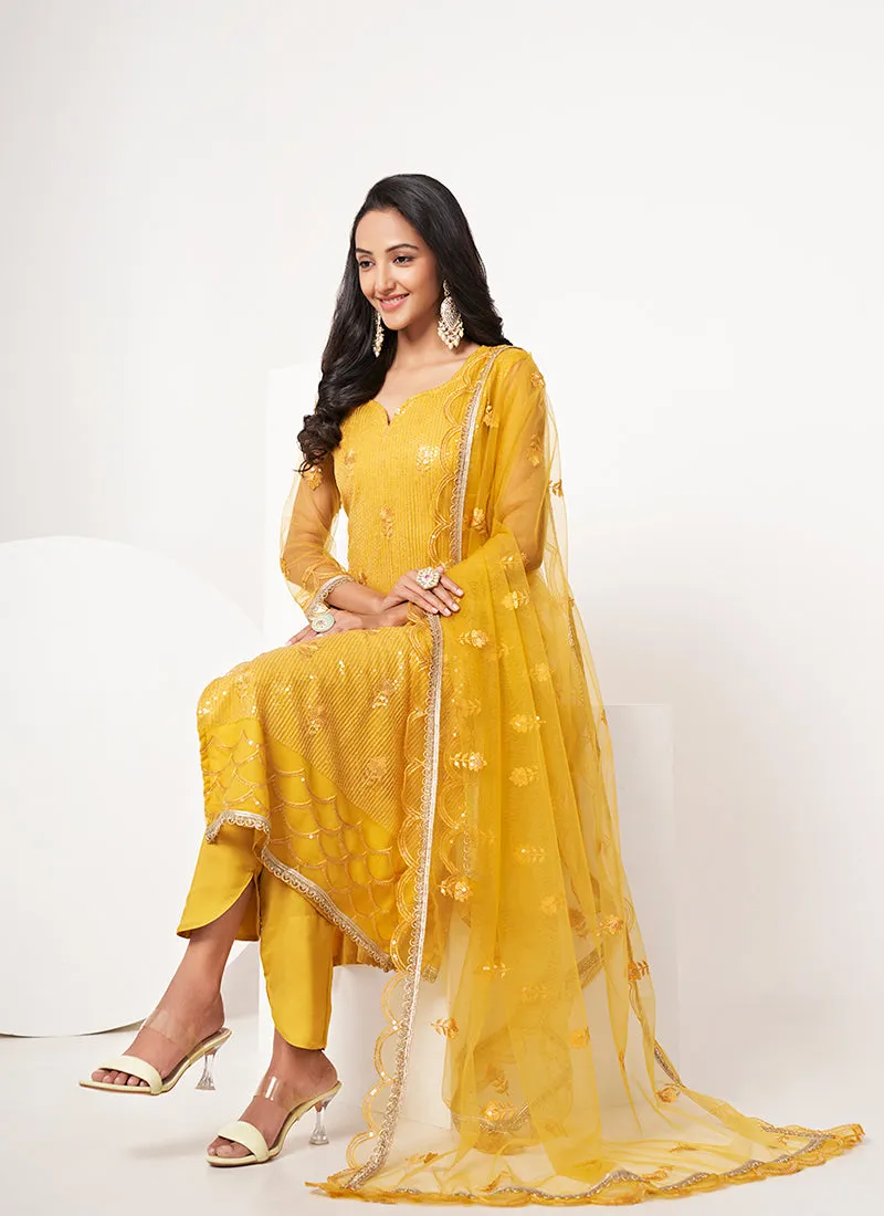 Yellow Sequence Embroidery Festive Salwar Suit