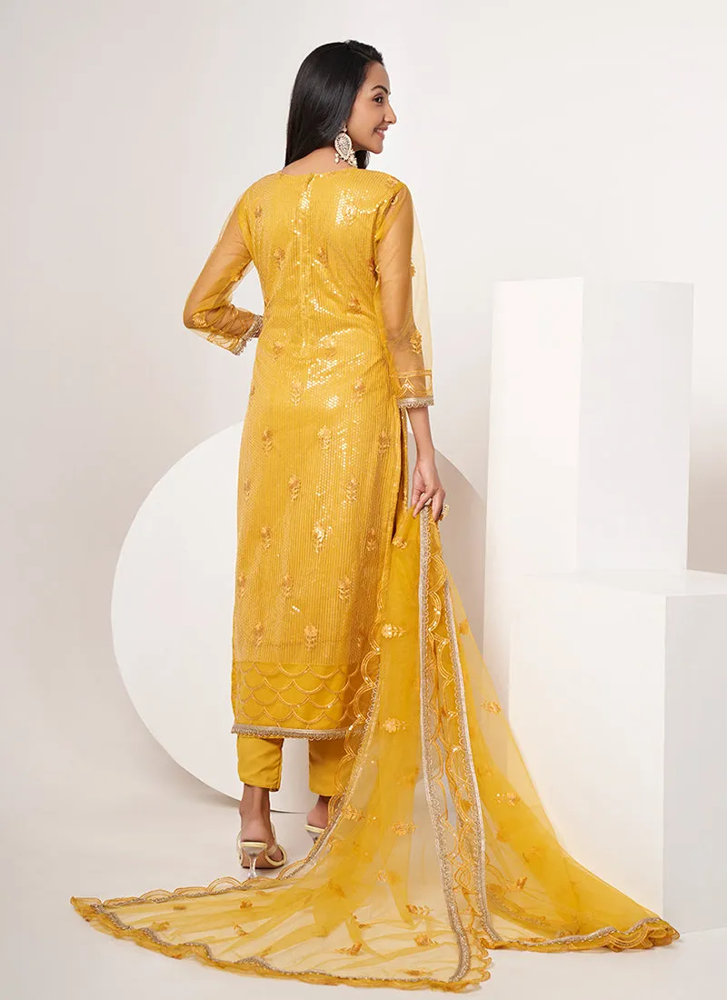 Yellow Sequence Embroidery Festive Salwar Suit