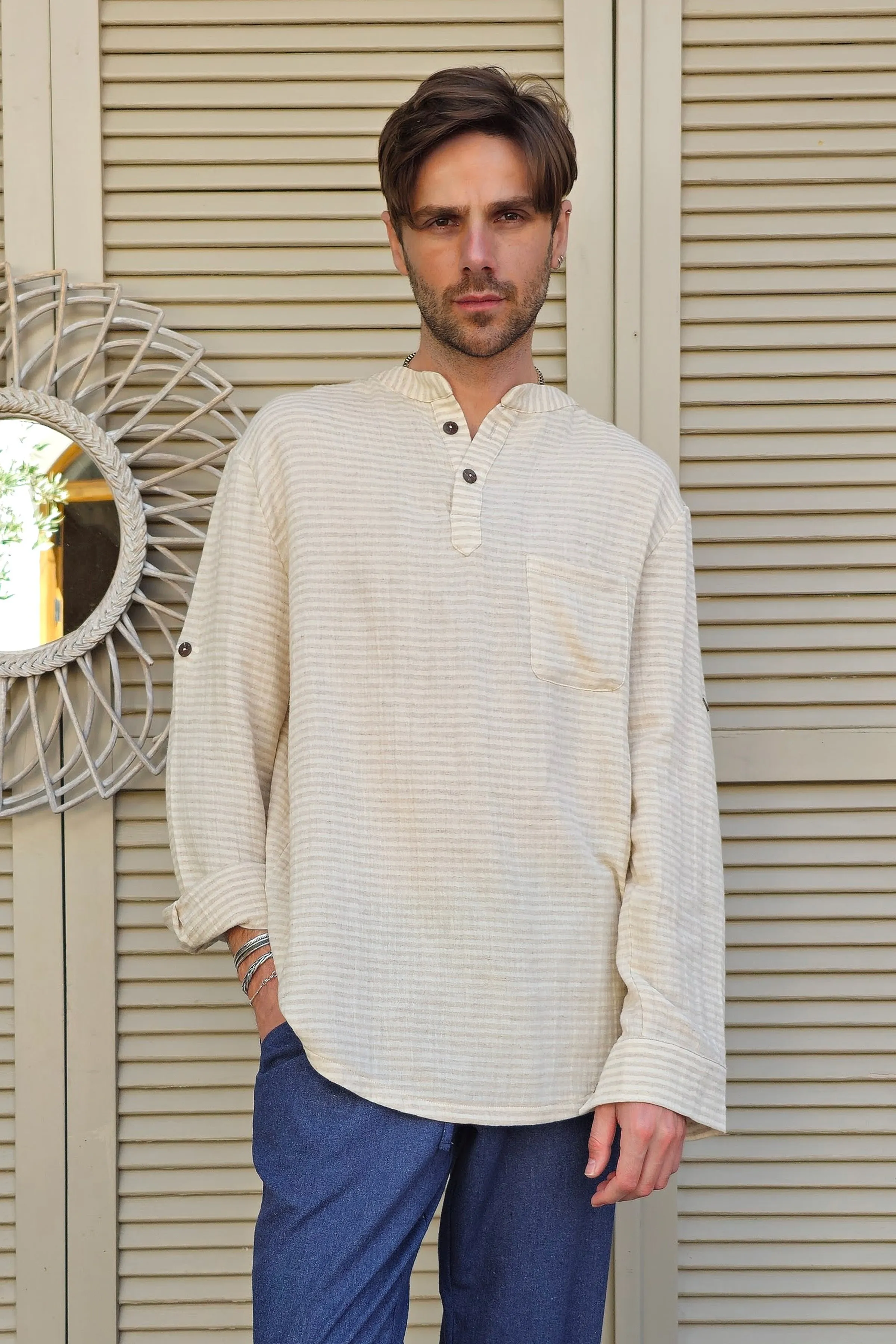 ZEUS STRIPES Linen Blend Shirt
